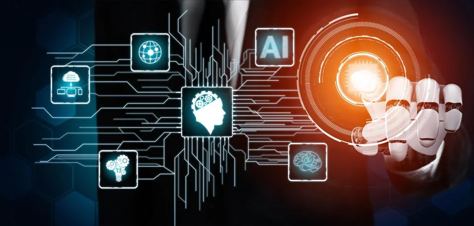 Futuristic robot artificial intelligence concept. 스톡 사진