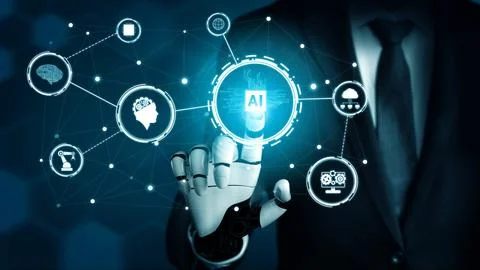 Futuristic robot artificial intelligence concept. 스톡 사진