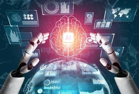 Futuristic robot artificial intelligence concept. 스톡 사진