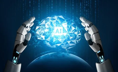 Futuristic robot artificial intelligence concept. 스톡 사진