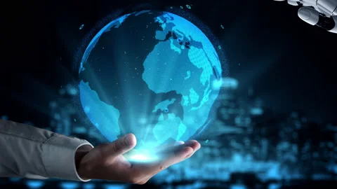 Futuristic robot artificial intelligence enlightening AI technology concept Stock Footage 180633784