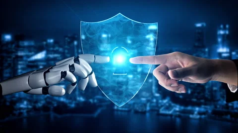 Futuristic robot artificial intelligence enlightening AI technology concept Stock Footage 180870567