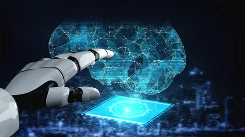 Futuristic robot artificial intelligence enlightening AI technology concept Stock Footage 181567957