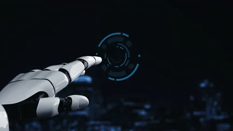 Futuristic robot artificial intelligence enlightening AI technology concept Stock Footage 188428814