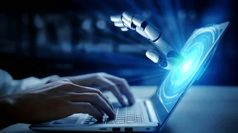 Futuristic robot artificial intelligence enlightening AI technology concept Stock Footage 188575857