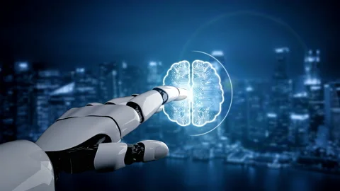 Futuristic robot artificial intelligence enlightening AI technology concept Stock Footage 191088184