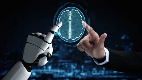 Futuristic robot artificial intelligence enlightening AI technology concept Video stock 194357357