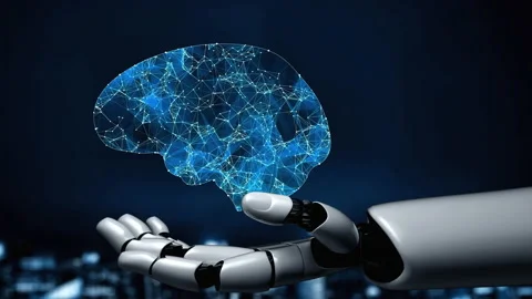Futuristic robot artificial intelligence enlightening AI technology concept Stock Footage 194407658