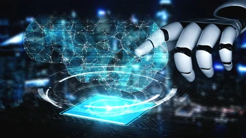 Futuristic robot artificial intelligence enlightening AI technology concept Stock Footage 194892618