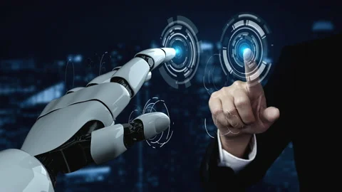 Futuristic robot artificial intelligence enlightening AI technology concept Stock Footage 194988658