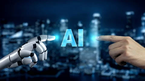 Futuristic robot artificial intelligence enlightening AI technology concept Stock Footage 195021707