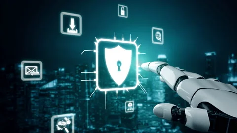 Futuristic robot artificial intelligence enlightening AI technology concept Video stock 195876718