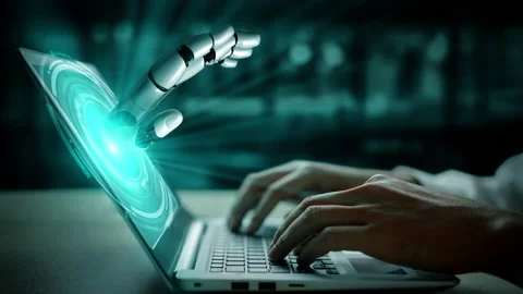 Futuristic robot artificial intelligence enlightening AI technology concept Stock Footage 196674044