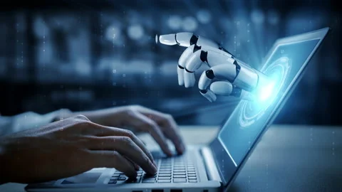 Futuristic robot artificial intelligence enlightening AI technology concept 動画素材 197040506