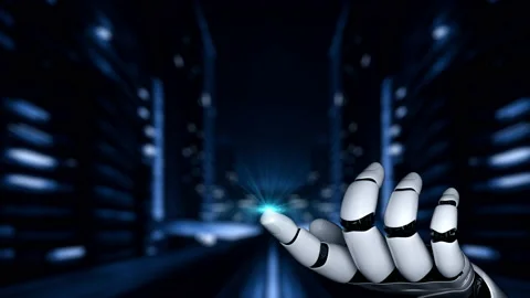 Futuristic robot artificial intelligence enlightening AI technology concept Video stock 197052532