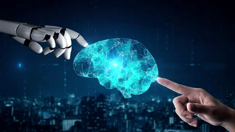 Futuristic robot artificial intelligence enlightening AI technology concept Stock Footage 197052613
