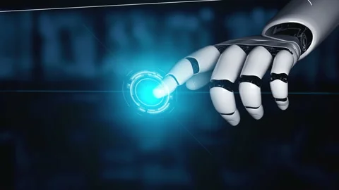 Futuristic robot artificial intelligence enlightening AI technology concept Stock Footage 197525082