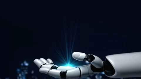 Futuristic robot artificial intelligence enlightening AI technology concept Video stock 197540750