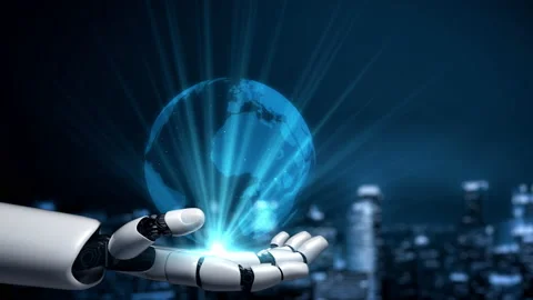 Futuristic robot artificial intelligence enlightening AI technology concept Stock Footage 197587619