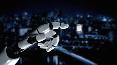 Futuristic robot artificial intelligence enlightening AI technology concept Stock Footage 198554701