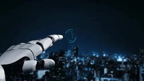 Futuristic robot artificial intelligence enlightening AI technology concept Stock Footage 198632440