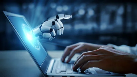 Futuristic robot artificial intelligence enlightening AI technology concept Video stock 199661428