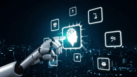 Futuristic robot artificial intelligence enlightening AI technology concept Stock Footage 200970570