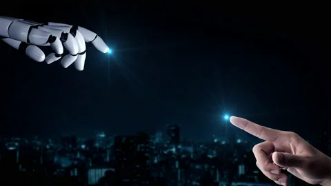 Futuristic robot artificial intelligence enlightening AI technology concept Stock Footage 201305295