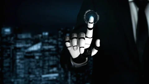 Futuristic robot artificial intelligence enlightening AI technology concept Video stock 201305362