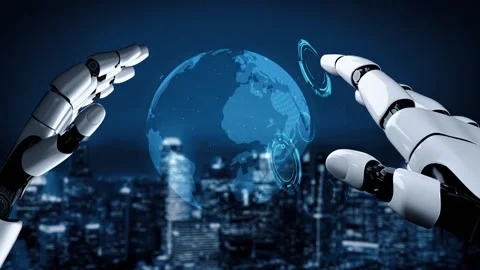 Futuristic robot artificial intelligence enlightening AI technology concept Video stock 293887065