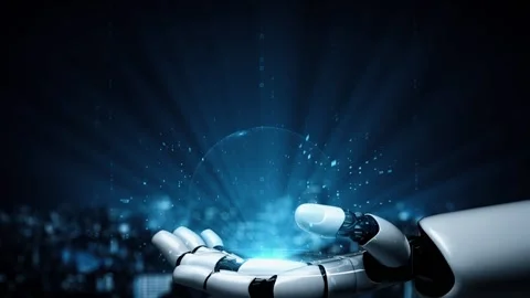 Futuristic robot artificial intelligence enlightening AI technology concept Stock Footage 294072140
