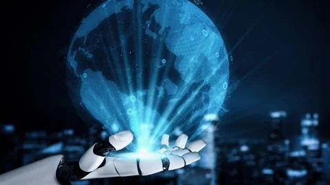 Futuristic robot artificial intelligence enlightening AI technology concept Stock Footage 294977430