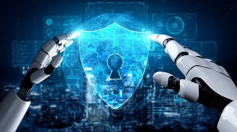 Futuristic robot artificial intelligence enlightening AI technology concept Stock Illustration