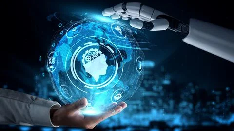 Futuristic robot artificial intelligence enlightening AI technology concept 库存插图