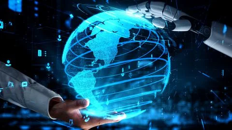 Futuristic robot artificial intelligence enlightening AI technology concept Stock Illustration