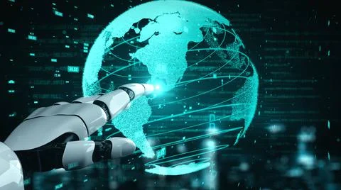 Futuristic robot artificial intelligence enlightening AI technology concept Stock Illustration
