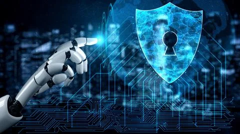 Futuristic robot artificial intelligence enlightening AI technology concept Stock Illustration