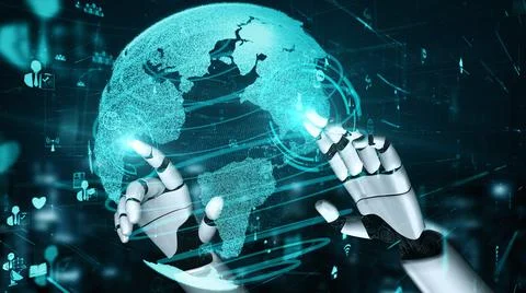 Futuristic robot artificial intelligence enlightening AI technology concept Stock Illustration