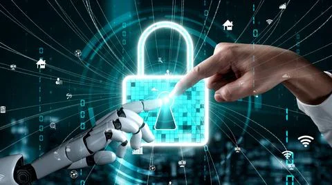 Futuristic robot artificial intelligence enlightening AI technology concept Illustrazione stock