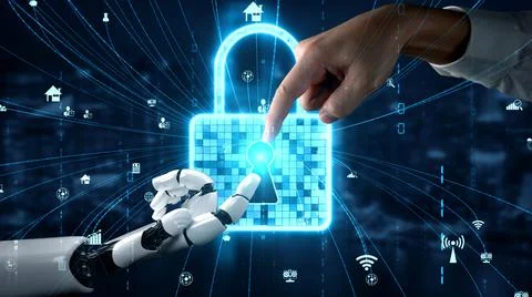 Futuristic robot artificial intelligence enlightening AI technology concept Illustrazione stock