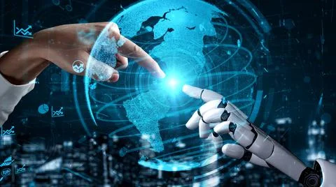 Futuristic robot artificial intelligence enlightening AI technology concept イラスト素材