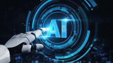 Futuristic robot artificial intelligence enlightening AI technology concept Stockillustratie