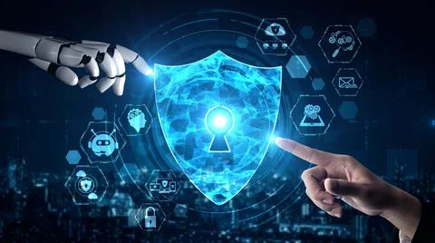 Futuristic robot artificial intelligence enlightening AI technology concept Stock-Illustration