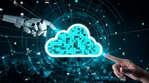 Futuristic robot artificial intelligence enlightening AI technology concept イラスト素材