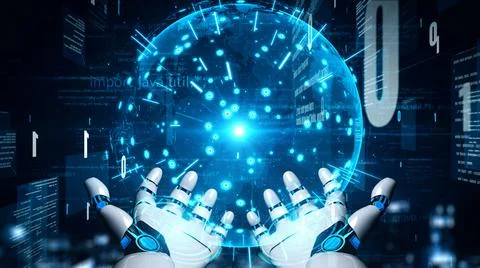 Futuristic robot artificial intelligence enlightening AI technology concept Stock Illustration