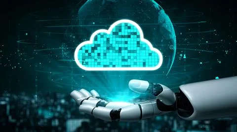 Futuristic robot artificial intelligence enlightening AI technology concept Stock Illustration