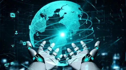 Futuristic robot artificial intelligence enlightening AI technology concept Stock Illustration