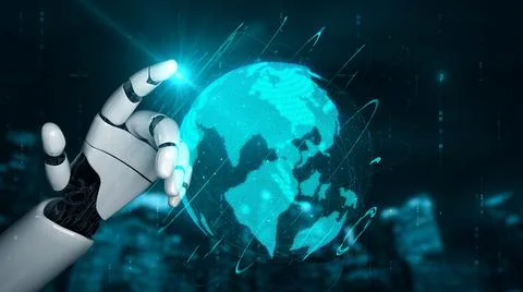 Futuristic robot artificial intelligence enlightening AI technology concept Stock Illustration