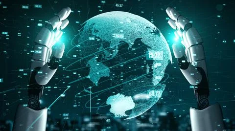 Futuristic robot artificial intelligence enlightening AI technology concept Stock Illustration