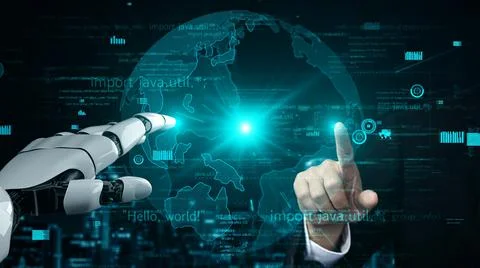 Futuristic robot artificial intelligence enlightening AI technology concept Stock Illustration